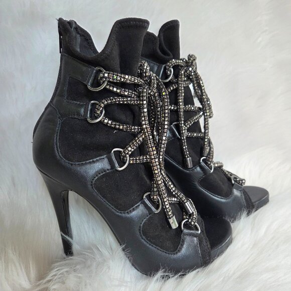 STEVE MADDEN Seductive Strappy Rhinestone Lace-Up Dress Leather Booties Size 7 - Picture 1 of 16